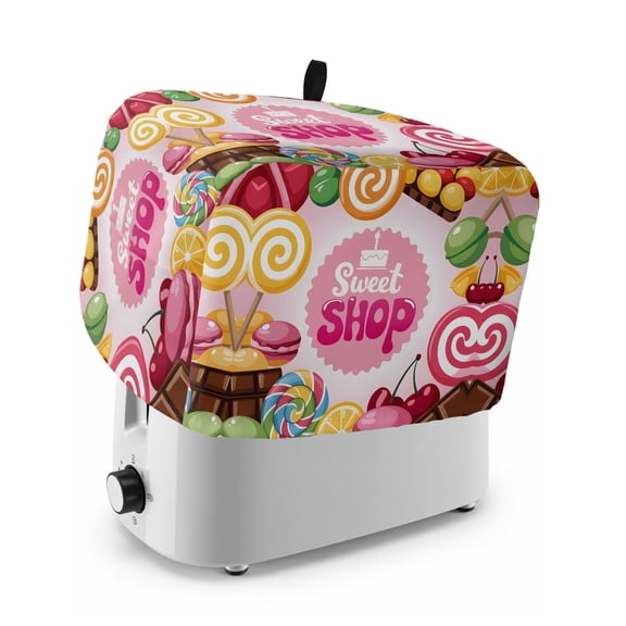 Toaster Cover 2 Slice, Sweet Shop Words Dustproof Bakeware Oven Protector with Top Hook, Candyland Colorful Lollipop Potatoes Waterproof Small Kitchen Appliance Toasters Dust Cover, 12"x7.5"x8"