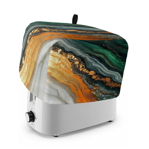 Toaster Cover 2 Slice, Teal Orange Marble Dustproof Bakeware Oven Protector with Top Hook, Modern Ink Painting Abstract Waterproof Small Kitchen Appliance Toasters Dust Cover, 11"x6"x8"