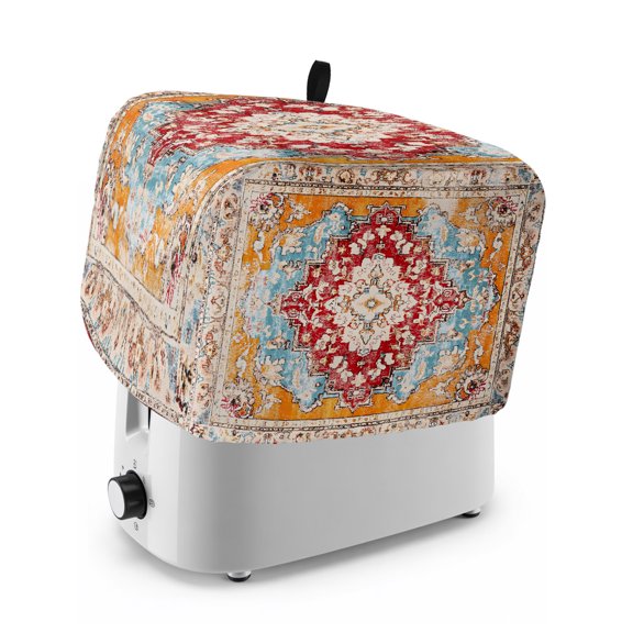 Toaster Cover 2 Slice, Vintage Ethnic Dustproof Bakeware Oven Protector with Top Hook, Boho Tribes Modern Orange Middle Century Waterproof Small Kitchen Appliance Toasters Dust Cover, 11"x6"x8"