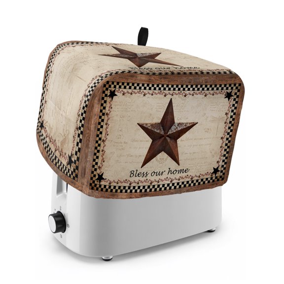 Toaster Cover 2 Slice, Western Star Brown Dustproof Bakeware Oven Protector with Hook, Texas Stars Retro Farmhouse Buffalo Plaid Waterproof Small Kitchen Appliance Toasters Dust Cover, 12"x7.5"x8"