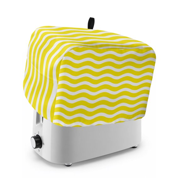 Toaster Cover 2 Slice, Yellow Moire Dustproof Bakeware Oven Protector with Top Hook, Water Ripple Stripe Farmhouse Waterproof Small Kitchen Appliance Toasters Dust Cover, 11"x6"x8"