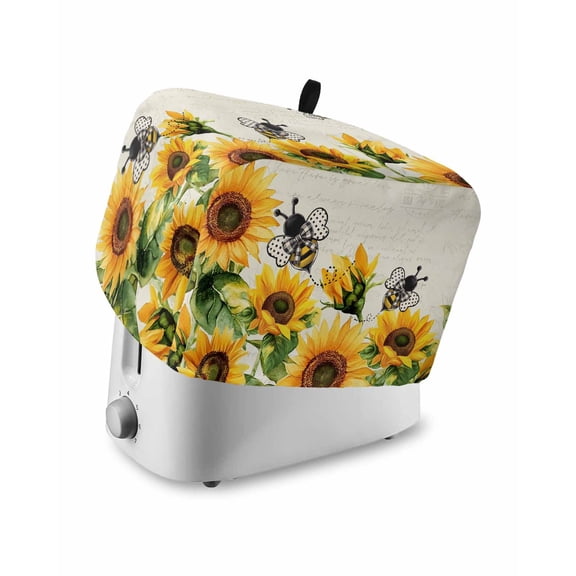 Toaster Cover 4 Slice Bee Sunflower Toaster Oven Cover with Pockets Rustic Farm Flower Dustproof Bakeware Protector Small Kitchen Appliance Dust Covers and Fingerprint Protection