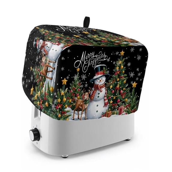 Toaster Cover 4 Slice, Black Christmas Dustproof Bakeware Oven Protector with Top Hook, Snowman Xmas Tree Snowflake Gifts Elk Waterproof Small Kitchen Appliance Toasters Dust Cover, 12"x11"x8"