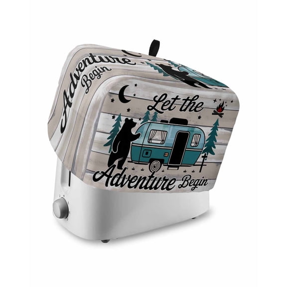 Toaster Cover 4 Slice Camper Van Bear Toaster Oven Cover with Pockets Let The Adventure Begin Wood Grain Moon Bakeware Protector Small Kitchen Appliance Dust Covers and Fingerprint Protection