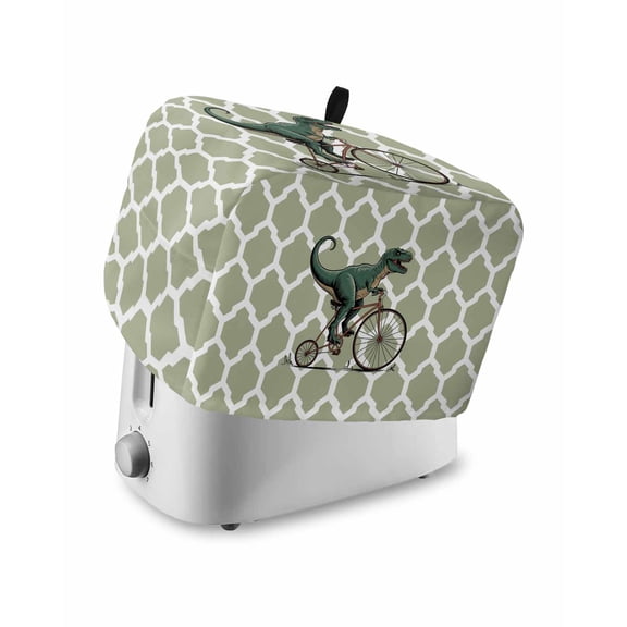 Toaster Cover 4 Slice Cartoon Dinosaur Ride Bike Toaster Oven Cover with Pockets Green Geometric Moroccan Dustproof Bakeware Protector Small Kitchen Appliance Dust Covers and Fingerprint Protection