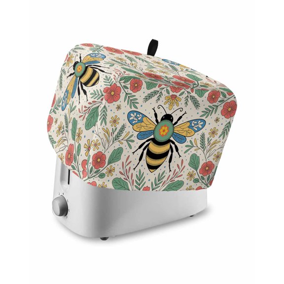 Toaster Cover 4 Slice Floral Bee Toaster Oven Cover with Pockets Flower Leaves Polka Dot Dustproof Bakeware Protector Small Kitchen Appliance Dust Covers and Fingerprint Protection