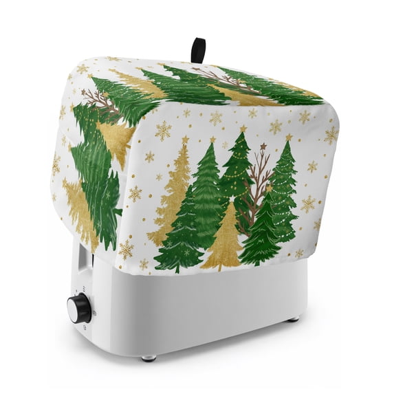 Toaster Cover 4 Slice, Green Christmas Tree Dustproof Bakeware Oven Protector with Top Hook, Golden Xmas Tree Winter Snowflake Waterproof Small Kitchen Appliance Toasters Dust Cover, 12"x11"x8"