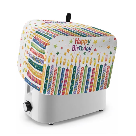 Toaster Cover 4 Slice, Happy Birthday Dustproof Bakeware Oven Protector with Top Hook, Vintage Colorful Candle Star Waterproof Small Kitchen Appliance Toasters Dust Cover, 12"x11"x8"