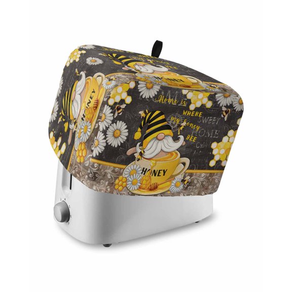 Toaster Cover 4 Slice Honey Bee Gnome Toaster Oven Cover with Pockets Daisy Flower Black Dustproof Bakeware Protector Small Kitchen Appliance Dust Covers and Fingerprint Protection