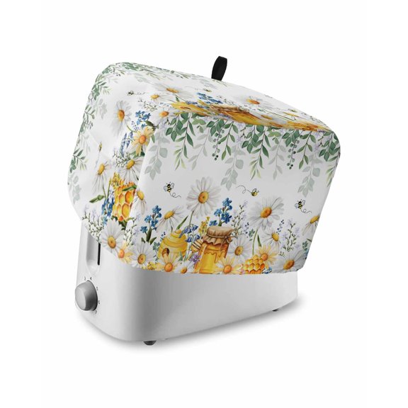 Toaster Cover 4 Slice Honey Bees Toaster Oven Cover with Pockets Dairy Floral Green Leaves Dustproof Bakeware Protector Small Kitchen Appliance Dust Covers and Fingerprint Protection