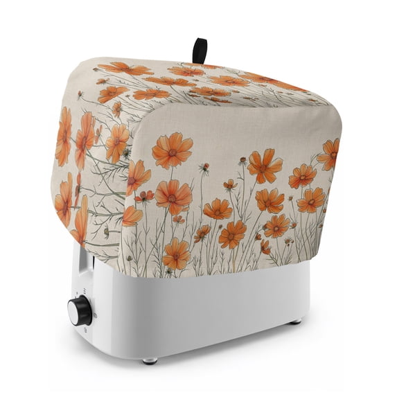 Toaster Cover 4 Slice, Orange Spring Floral Dustproof Bakeware Oven Protector with Top Hook, Summer Botanical Rustic Daisy Waterproof Small Kitchen Appliance Toasters Dust Cover, 12"x11"x8"