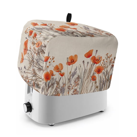 Toaster Cover 4 Slice, Orange Spring Floral Dustproof Bakeware Oven Protector with Top Hook, Watercolor Farmhouse Botanical Waterproof Small Kitchen Appliance Toasters Dust Cover, 12"x11"x8"