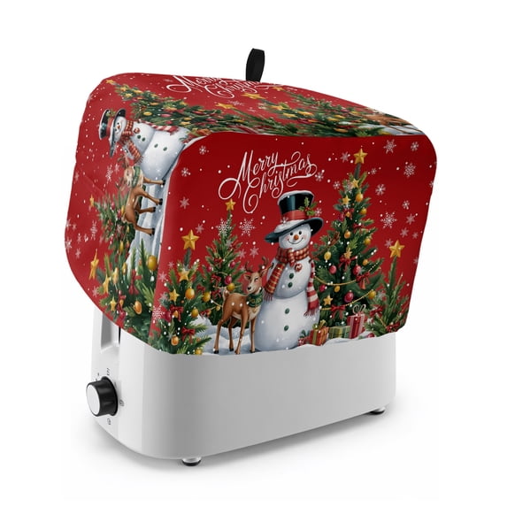 Toaster Cover 4 Slice, Red Christmas Dustproof Bakeware Oven Protector with Top Hook, Snowman Xmas Tree Snowflake Gifts Elk Waterproof Small Kitchen Appliance Toasters Dust Cover, 12"x11"x8"
