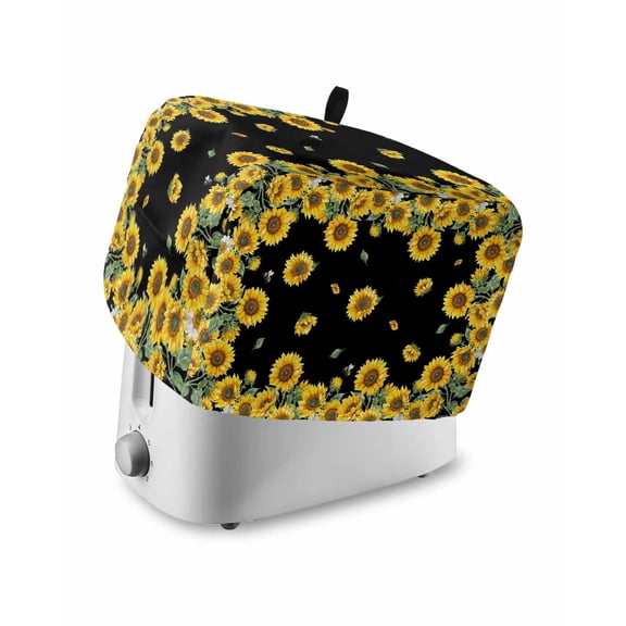 Toaster Cover 4 Slice Sunflower Toaster Oven Cover with Pockets Bee Farmhouse Floral Black Dustproof Bakeware Protector Small Kitchen Appliance Dust Covers and Fingerprint Protection