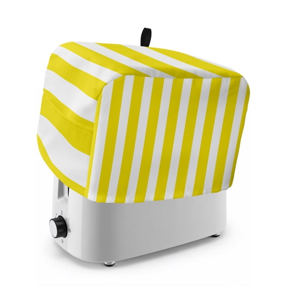 Toaster Cover 4 Slice, Yellow Striped Dustproof Bakeware Oven Protector with Top Hook, Modern Farmhouse Yellow White Stripes Waterproof Small Kitchen Appliance Toasters Dust Cover, 12"x11"x8"