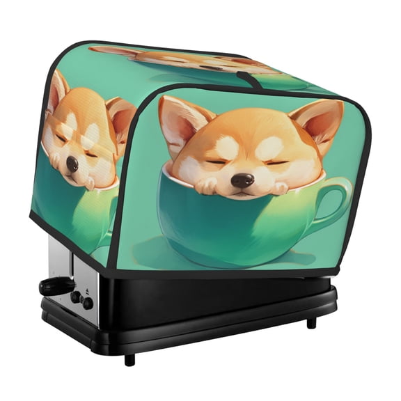 Toaster Cover For 2 Or 4 Slice, Two Or Four Slice Toaster Hood Dust-Proof Cover For Home Kitchen Washable Small Appliance Shiba Inu In Cup (2)