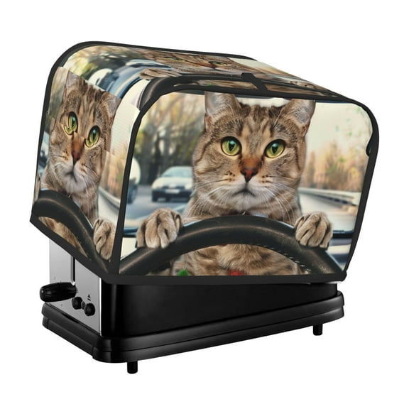 Toaster Cover For 2 Or 4 Slice, Two Or Four Slice Toaster Hood Dust-Proof Cover For Kitchen Washable Small Appliance Cat Driving Look