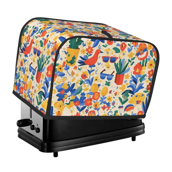 Toaster Cover For 2 Or 4 Slice, Two Or Four Slice Toaster Hood Dust-Proof Cover For Kitchen Washable Small Appliance Flower Glasses Bird Doodle