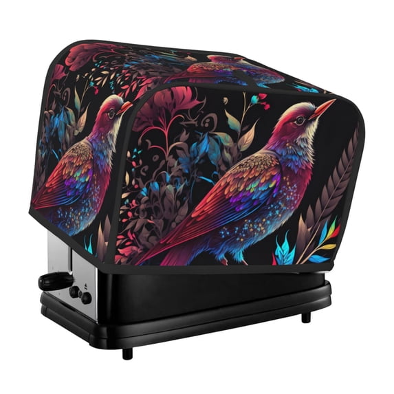 Toaster Covers 2 Slice, Artistic Colorful Bird Waterproof Bread Machine Cover Fits for Standard 2 Slice Toasters, Home Decor Toaster Protection with Hanging Rope