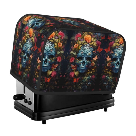 Toaster Covers 2 Slice, Butterfly Flower Skull A Waterproof Bread Machine Cover Fits for Standard 2 Slice Toasters, Home Decor Toaster Protection with Hanging Rope
