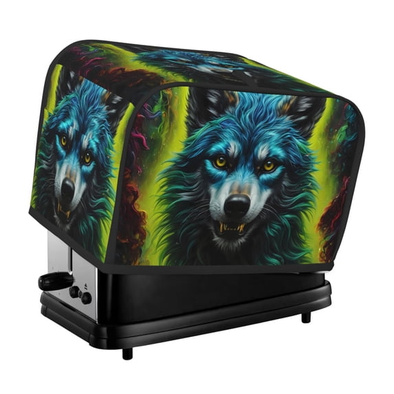 Toaster Covers 2 Slice, Fluorescent Wolf Waterproof Bread Machine Cover Fits for Standard 2 Slice Toasters, Home Decor Toaster Protection with Hanging Rope