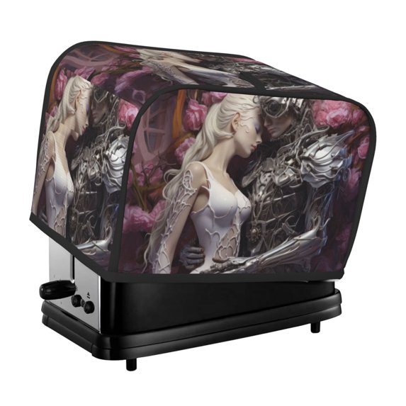 Toaster Covers 2 Slice, Futuristic Flower Couple Waterproof Bread Machine Cover Fits for Standard 2 Slice Toasters, Home Decor Toaster Protection with Hanging Rope
