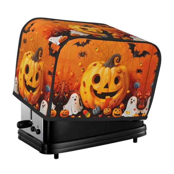 Toaster Covers 2 Slice, Halloween Cartoon Pumpkin Ghost Waterproof Bread Machine Cover Fits for Standard 2 Slice Toasters, Home Decor Toaster Protection with Hanging Rope