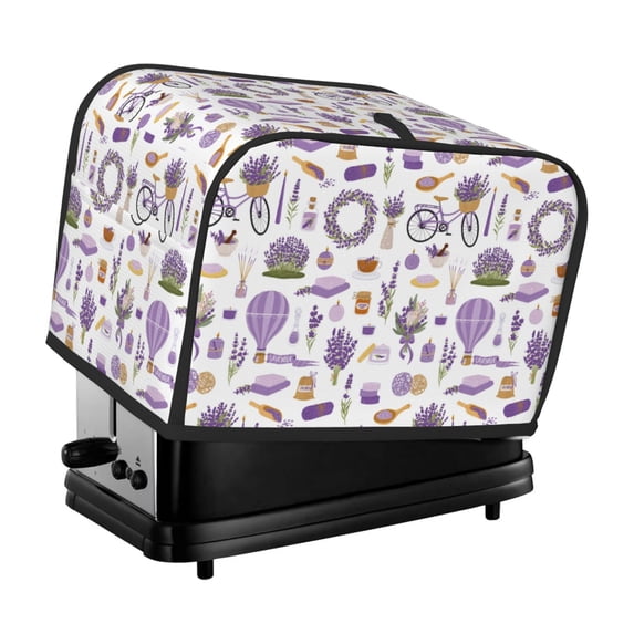 Toaster Covers 2 Slice, Lavender Flowers Bike Waterproof Bread Machine Cover Fits for Standard 2 Slice Toasters, Home Decor Toaster Protection with Hanging Rope