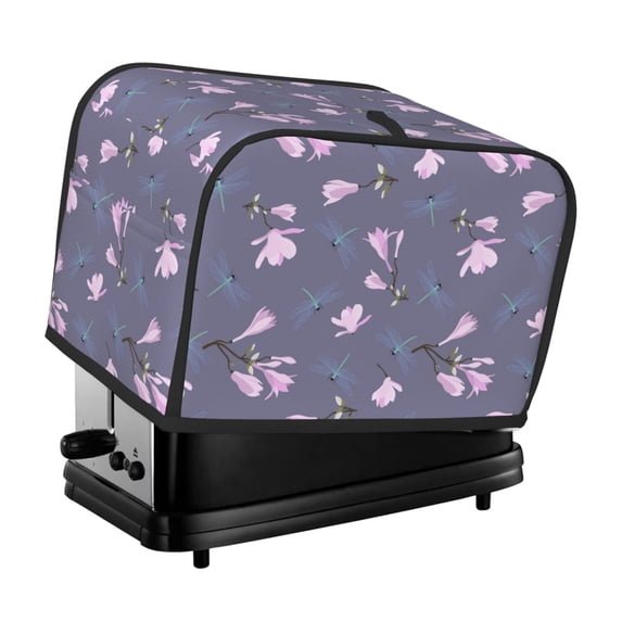 Toaster Covers 2 Slice, Mauve Flower Dragonfly Waterproof Bread Machine Cover Fits for Standard 2 Slice Toasters, Home Decor Toaster Protection with Hanging Rope