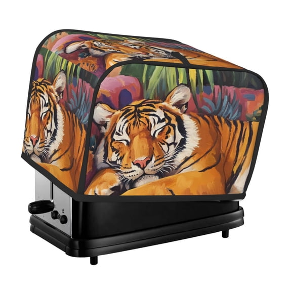 Toaster Covers 2 Slice, Sleeping Tiger On Couch Waterproof Bread Machine Cover Fits for Standard 2 Slice Toasters, Home Decor Toaster Protection with Hanging Rope