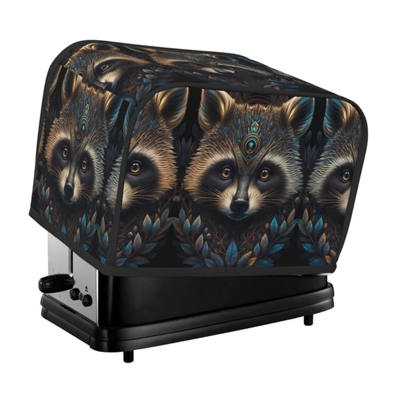 Toaster Covers 2 Slice, Tribal Style Raccoon Waterproof Bread Machine Cover Fits for Standard 2 Slice Toasters, Home Decor Toaster Protection with Hanging Rope