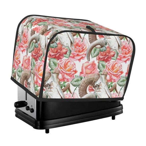 Toaster Covers 2 Slice, aesthetic roses goat skull Waterproof Bread Machine Cover Fits for Standard 2 Slice Toasters, Home Decor Toaster Protection with Hanging Rope