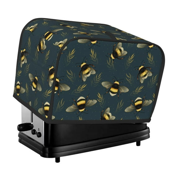 Toaster Covers 2 Slice, cute bee leaves dark Waterproof Bread Machine Cover Fits for Standard 2 Slice Toasters, Home Decor Toaster Protection with Hanging Rope