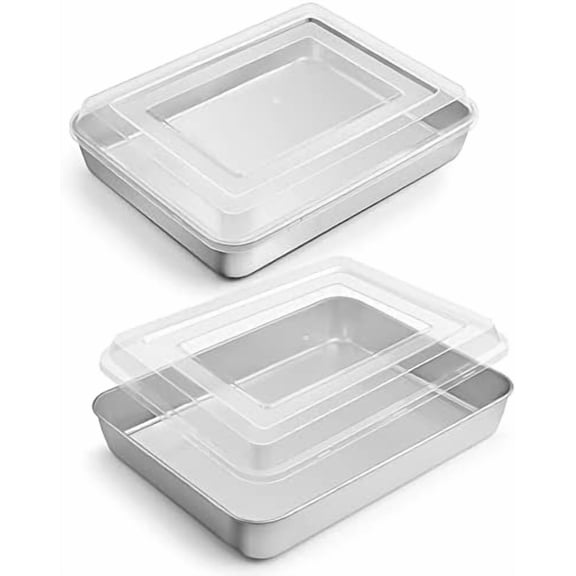 Toaster Oven Baking Pan with Lid, 10.4”x 8”x 2” Stainless Steel Rectangle Sheet Cake Pans with Covers, Small Bakeware for Cakes Brownies Casseroles, Non-toxic & Dishwasher Safe -Set of 2