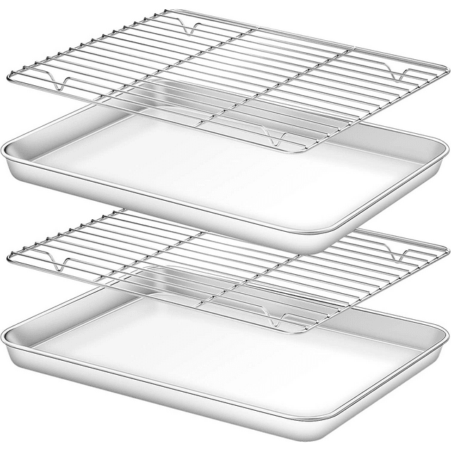Toaster Oven Pan with Rack Set (2 Pans + 2 Racks), Size 12'' x 10'' x 1