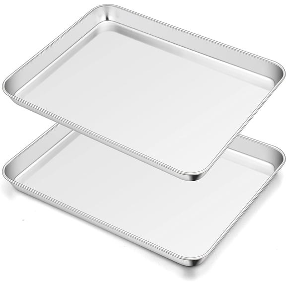 Toaster Oven Pan Set of 2, Stainless Steel Toaster Oven Baking Tray Ovenware, 12.5’’x 9.5’’x1’’, Non Toxic & Healthy, Rust Free & Mirror Finish, Easy Clean & Dishwasher Safe