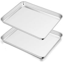 Toaster Oven Pan Set of 2, Stainless Steel Toaster Oven Baking Tray Ovenware, 12.5’’x 9.5’’x1’’, Non Toxic & Healthy, Rust Free & Mirror Finish, Easy Clean & Dishwasher Safe