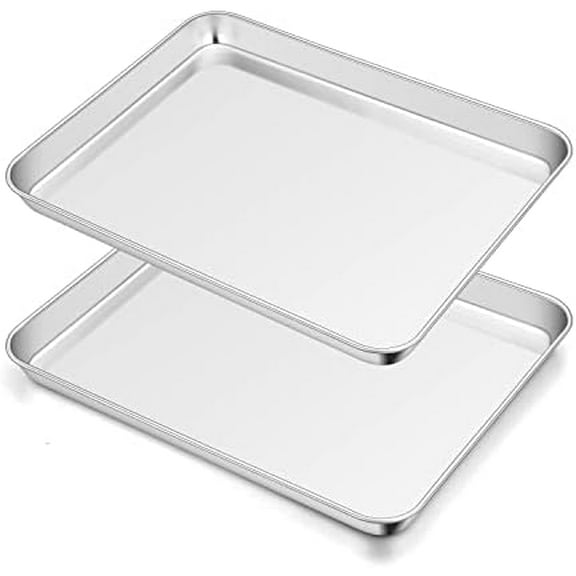 Toaster Oven Pan Set of 2, Stainless Steel Toaster Oven Baking Tray Ovenware, 12.5’’x 9.5’’x1’’, Non Toxic & Healthy, Rust Free & Mirror Finish, Easy Clean & Dishwasher Safe