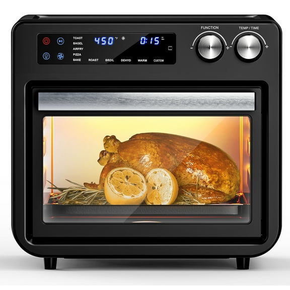 26QT Air Fryer Oven,Oil-Less Digital Touchscreen Toaster Oven with 10-in-1 Multi Function&Custom Mode, Visible Window , 1800W,Black