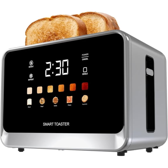 Toaster Touch Screen 2 Slice with LCD Display Stainless Steel Digital Timer Toasters 6 Bread Types& Shade Settings Smart Extra Wide Slots Tostadora With Bal Cancel,Defrost Functions