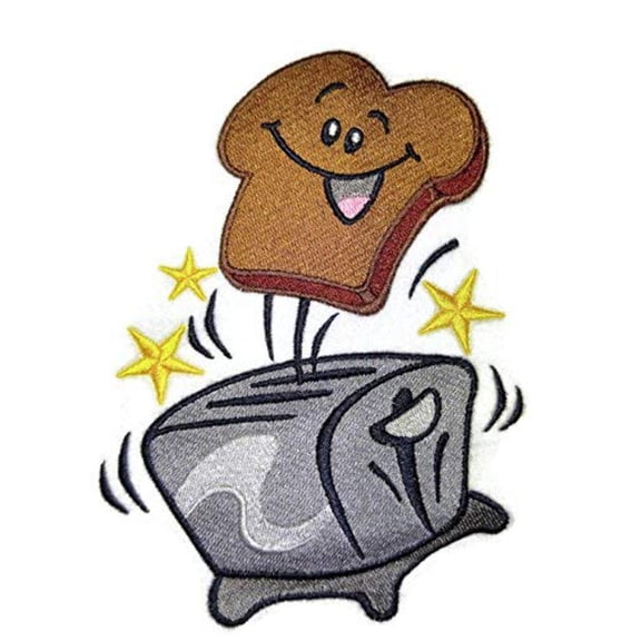 Toaster with Happy Toast Embroidered Iron On/Sew Patch [6.14 X 4.83]