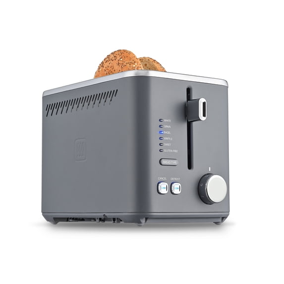 Toastmaster 2-Slice Multi-Function Toaster - Blue Gray with Lever and Dial Controls, Extra Wide Slots, High Rise Toast Lift and Gluten Free Setting, 900W