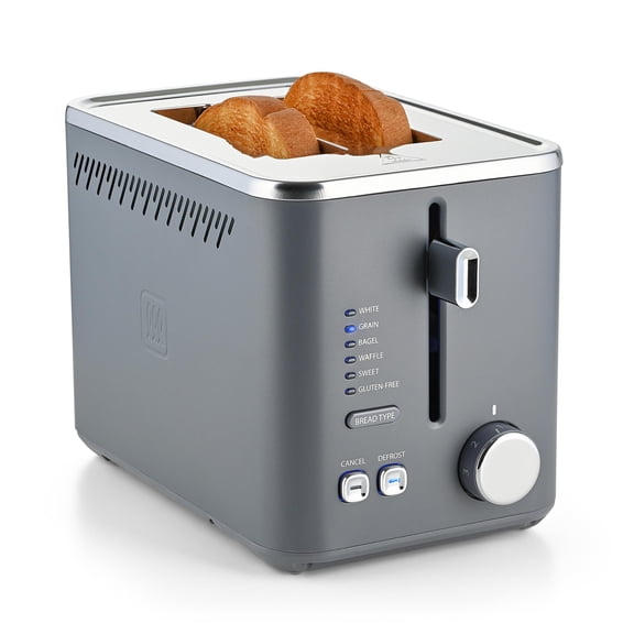 Toastmaster 2-Slice Multi-Function Toaster - Blue Gray with Lever and Dial Controls, Extra Wide Slots, High Rise Toast Lift and Gluten Free Setting, 900W