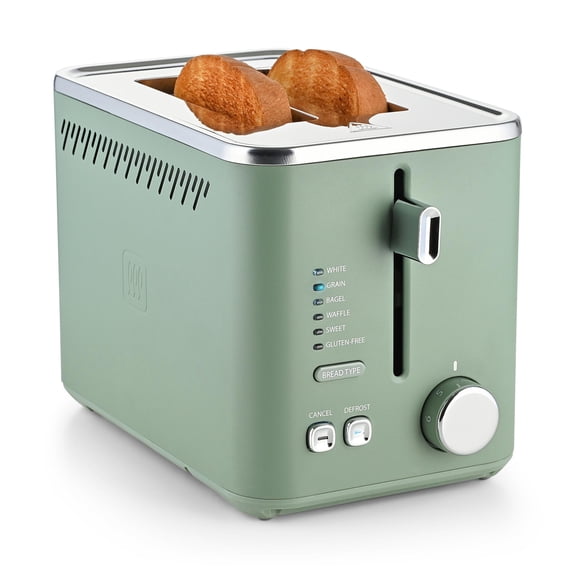 Toastmaster 2-Slice Multi-Function Toaster - Sage Green with Lever and Dial Controls, Extra Wide Slots, High Rise Toast Lift and Gluten Free Setting, 900W