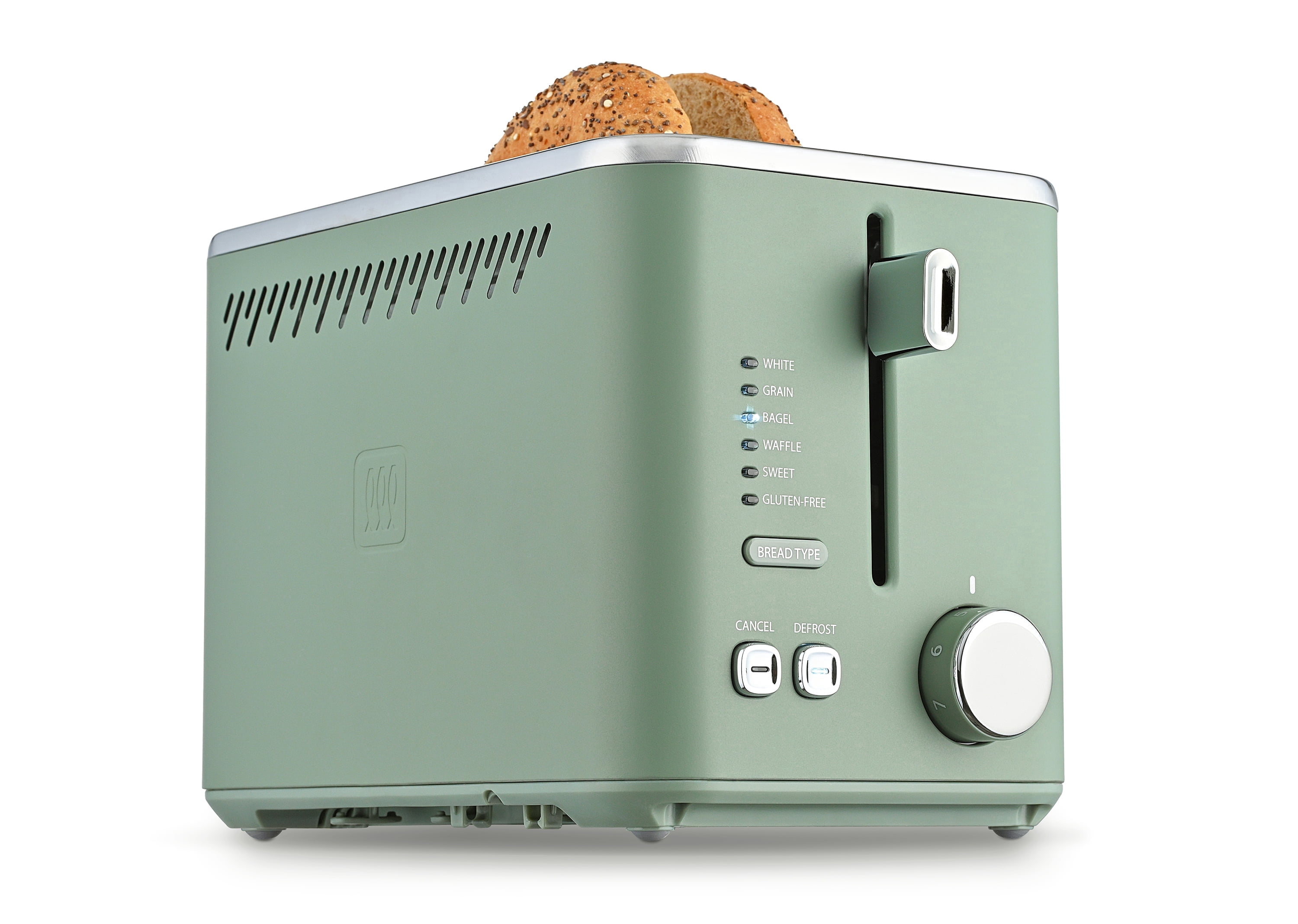 Toastmaster 2-Slice Multi-Function Toaster - Sage Green with Lever and Dial Controls, Extra Wide Slots, High Rise Toast Lift and Gluten Free Setting, 900W