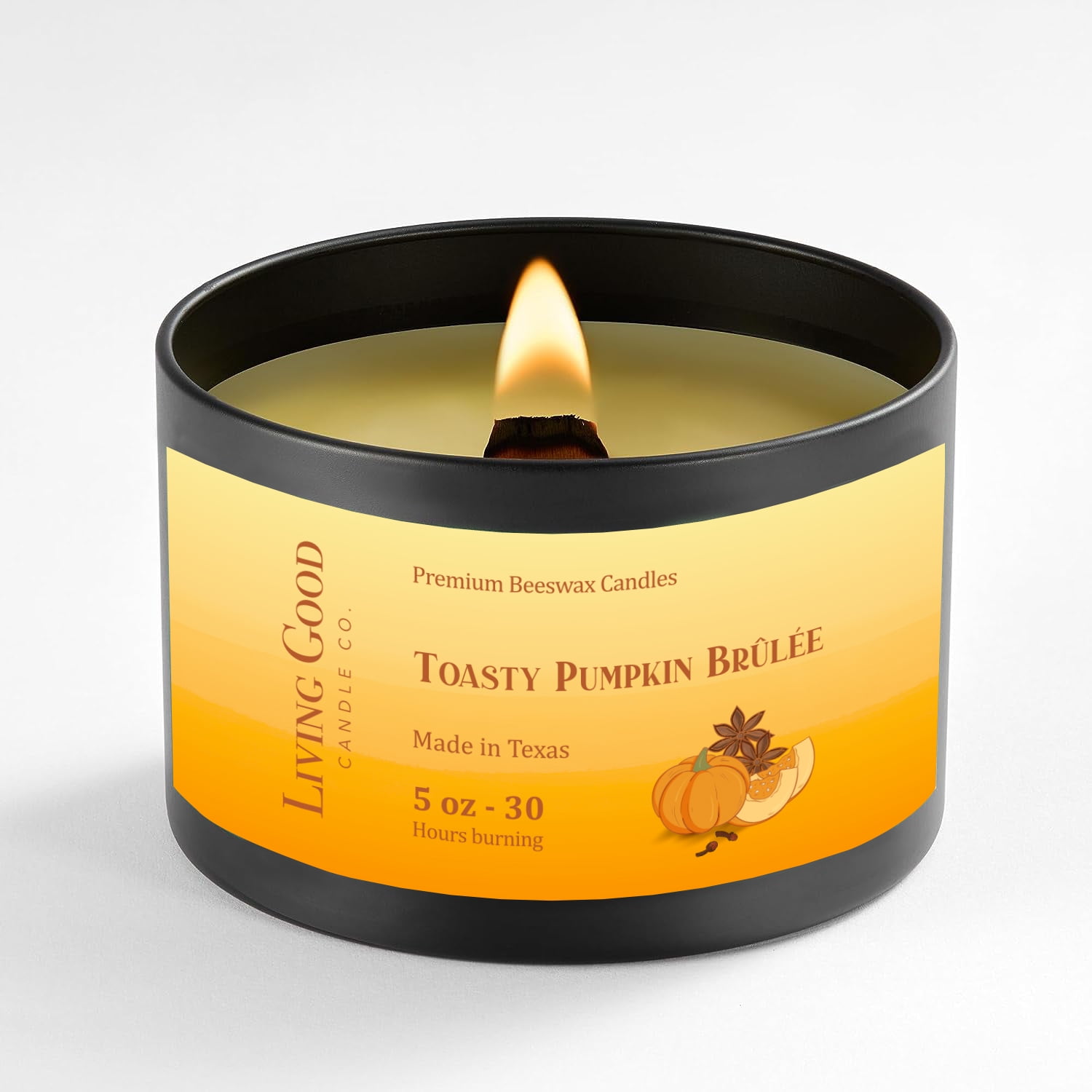 Toasty Pumpkin Brulee Pure Beeswax Fall Candle Tin 30+ Hours Long Burning Classically Designed