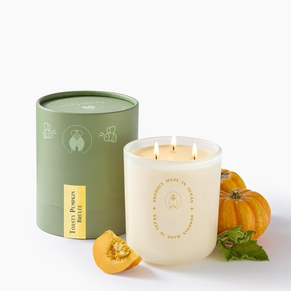 Toasty Pumpkin Brulee - Sweet Pumpkin & Vanilla with Earthy Nutmeg & Cardamom - Cozy for Fall - Pure Beeswax s - 90+ Hours Long - Non- for Autumn Decor - 15 OZ