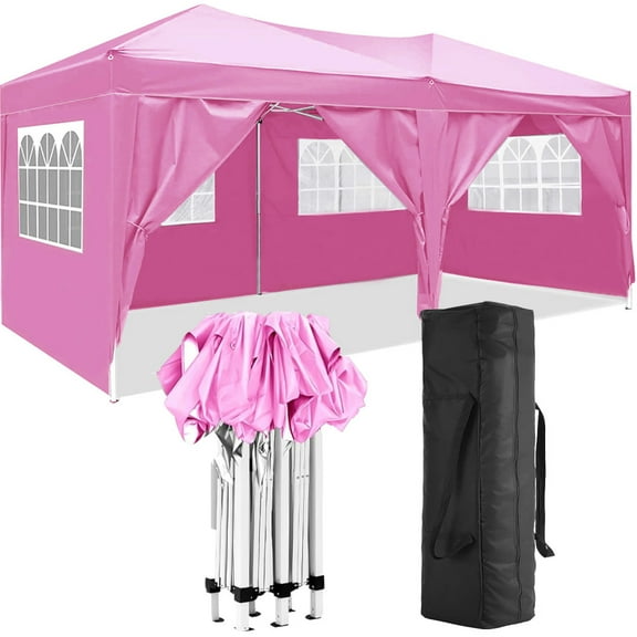 Toauuo 10FTx20FT EZ Pop Up Canopy - UPF 50+ Outdoor Event Shelter with 6 Removable Sidewalls & Carry Bag