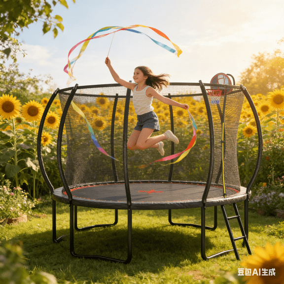 Toauuo 12FT Pumpkin Trampoline - Black Red with Ladder, High-Dip Galvanized Frame, 5 W-Shaped Legs, 10 Curved Net Poles, Basketball Set, ASTM Certified