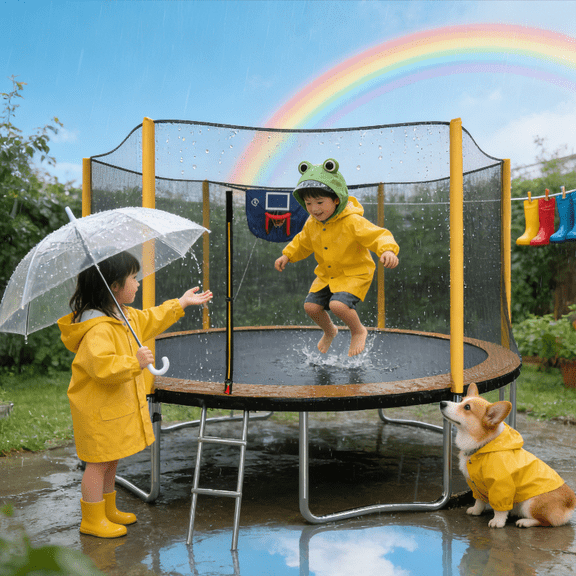 Toauuo 14FT Orange Powder-Coated Trampoline - Advanced Design with Basketball Hoop, Inflator, Ladder & Outer Safety Enclosure